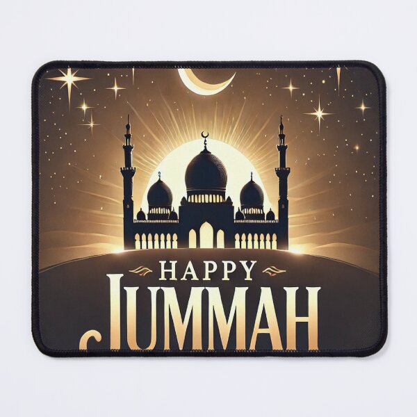 Item preview, Elegant Happy Jummah Mosque Silhouette with Crescent Moon & Stars designed and sold by AkilaCreations .