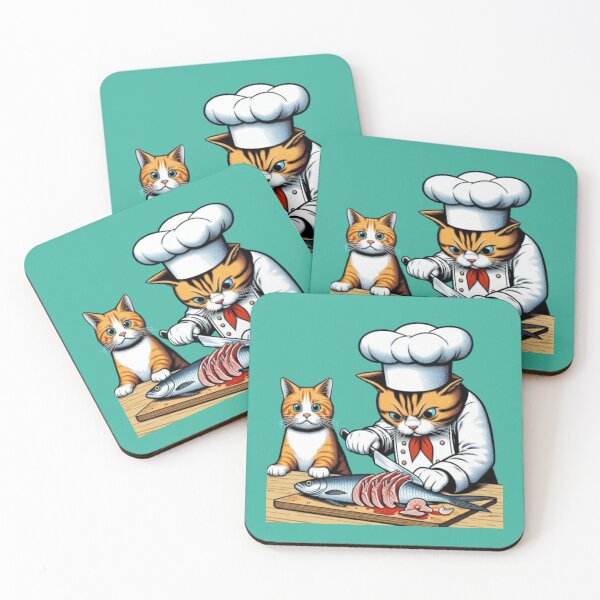 Item preview, Chef Cat slices fish with a knife designed and sold by SammyMorry.