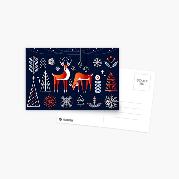 Aperçu de l'œuvre Voeux de Noël avec cerf stylisé et ornements créée et vendue par Jdawnink.
