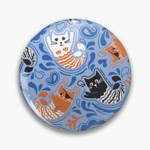 Item preview, Copy of Mermaid Cat Paisley - pool teal background orange black and white kitties designed and sold by SelmaCardoso.