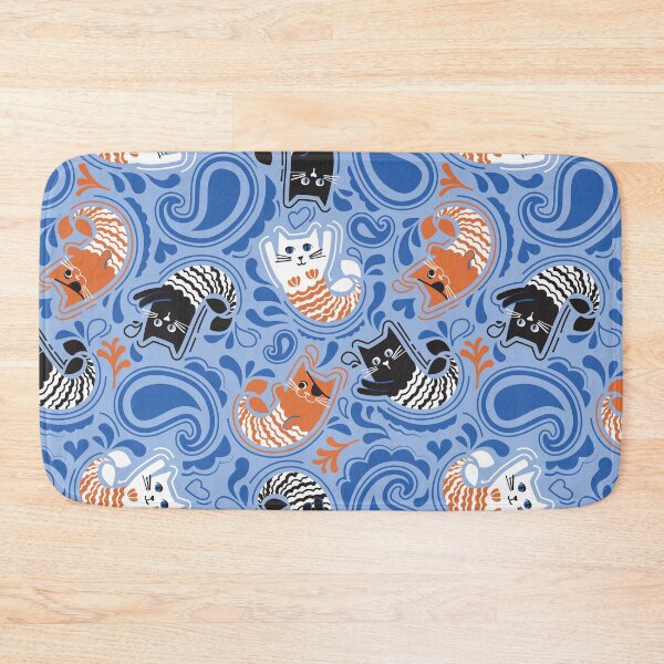 Item preview, Copy of Mermaid Cat Paisley - pool teal background orange black and white kitties designed and sold by SelmaCardoso.