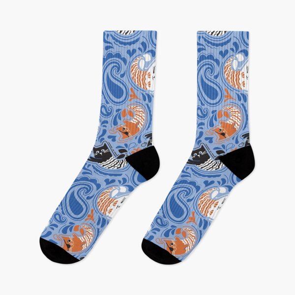 Item preview, Copy of Mermaid Cat Paisley - pool teal background orange black and white kitties designed and sold by SelmaCardoso.