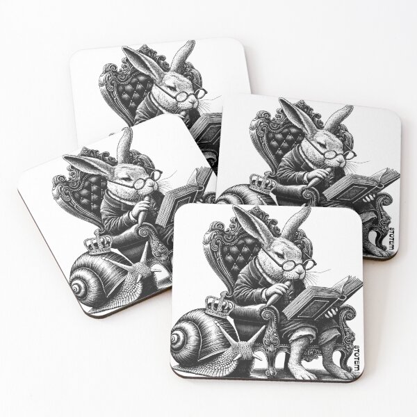 Item preview, rabbit reading a book with a big snail with a crown beside them designed and sold by 8Totem.