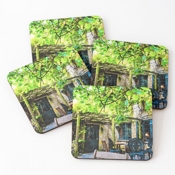 Item preview, Charming courtyard in the Cotswolds painted in vibrant watercolor hues designed and sold by GestaltImagery.