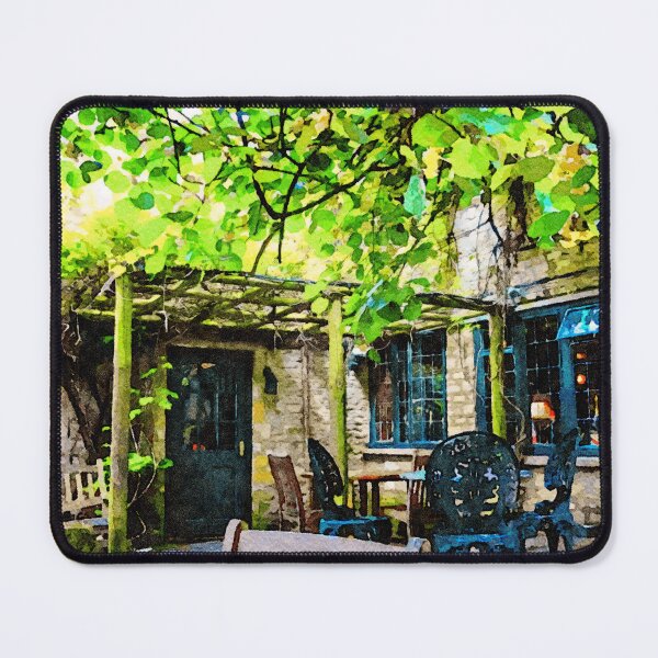 Item preview, Charming courtyard in the Cotswolds painted in vibrant watercolor hues designed and sold by GestaltImagery.