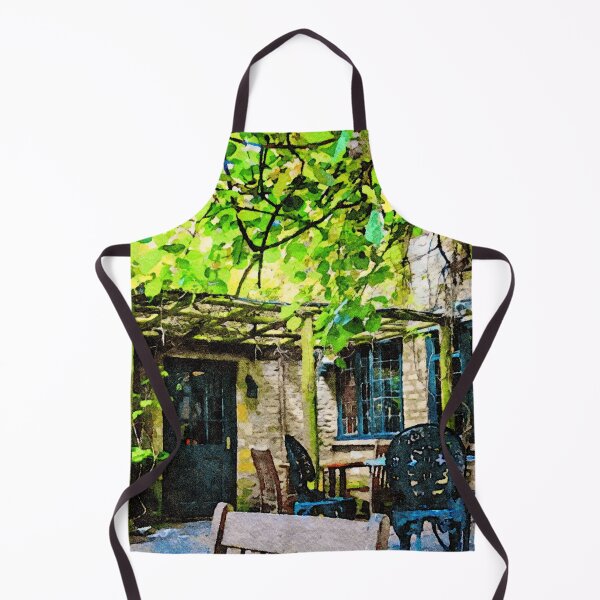 Item preview, Charming courtyard in the Cotswolds painted in vibrant watercolor hues designed and sold by GestaltImagery.