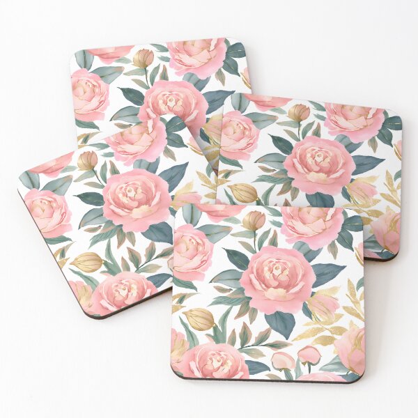 Item preview, Floral Pattern of Peonies: A seamless pattern showcasing a collection of exquisite peonies, their delicate pink petals enhanced with accents of gold and lush green foliage. designed and sold by poppynasr.