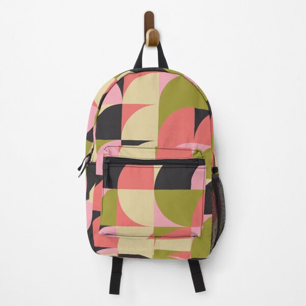 Item preview, Mid-Century Geometric Pattern in Olive Green, Coral, and Black  Description: designed and sold by JuneJournal.