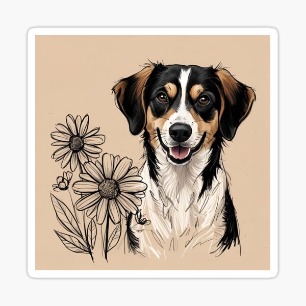 Item preview, Cute Dog with flowers, dogs pattern meme, funny dog with flowers designed and sold by Cuteanimalgifts.