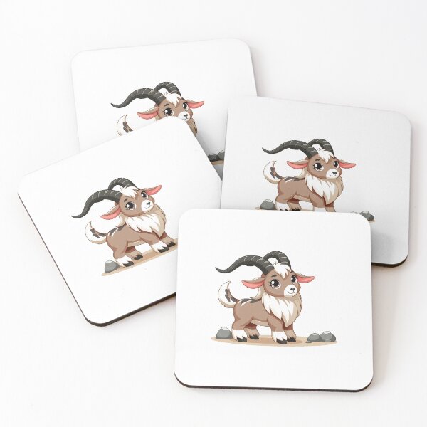 Item preview, Cute Fantasy Goat with Large Curved Horns Standing on Rocky Ground designed and sold by cave-canvas.