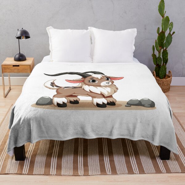 Item preview, Cute Fantasy Goat with Large Curved Horns Standing on Rocky Ground designed and sold by cave-canvas.