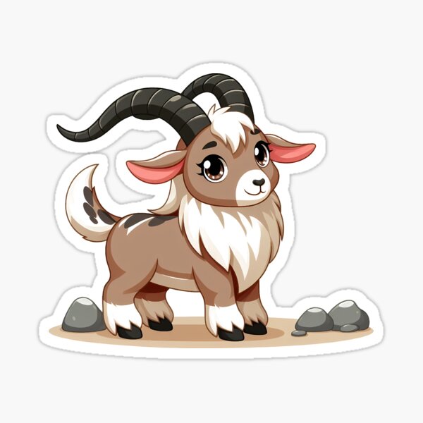 Item preview, Cute Fantasy Goat with Large Curved Horns Standing on Rocky Ground designed and sold by cave-canvas.