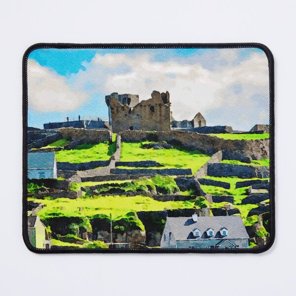 Item preview, Watercolor painting of Inishmore landscape showcasing historic ruins and green fields designed and sold by GestaltImagery.