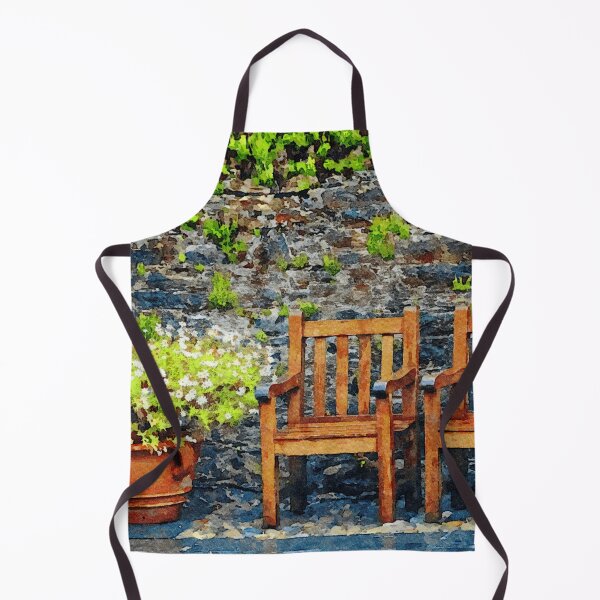 Item preview, Rustic garden scene with wooden chairs and vibrant flowers designed and sold by GestaltImagery.