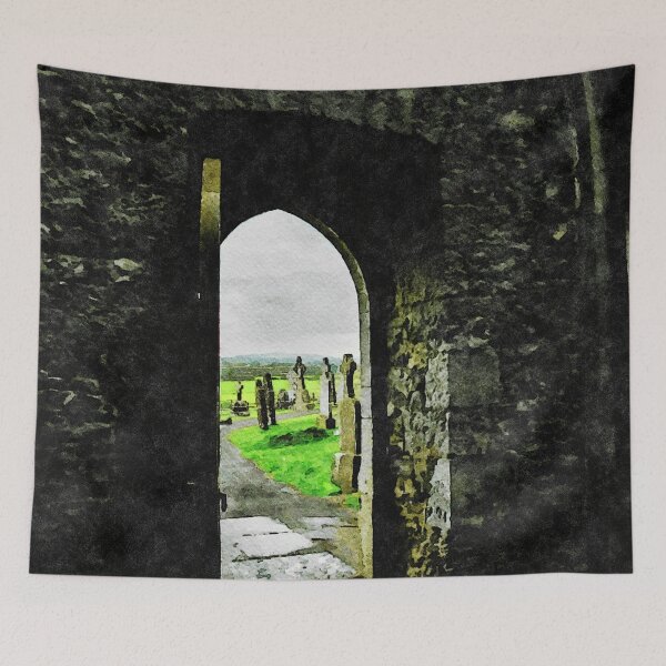 Item preview, Watercolor view through an archway into the Rock of Cashel cemetery designed and sold by GestaltImagery.