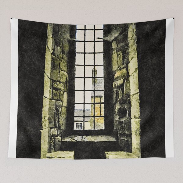 Item preview, Rustic window view with stone walls and building in background designed and sold by GestaltImagery.