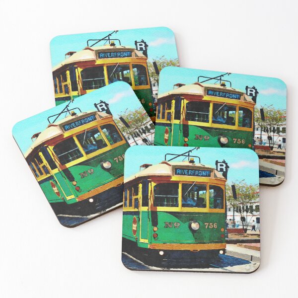 Item preview, Watercolor depiction of Riverfront trolley traveling downtown Savannah,Georgia street designed and sold by GestaltImagery.