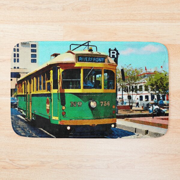 Item preview, Watercolor depiction of Riverfront trolley traveling downtown Savannah,Georgia street designed and sold by GestaltImagery.