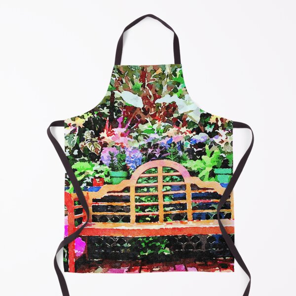 Item preview, Watercolor garden bench surrounded by vibrant plants designed and sold by GestaltImagery.