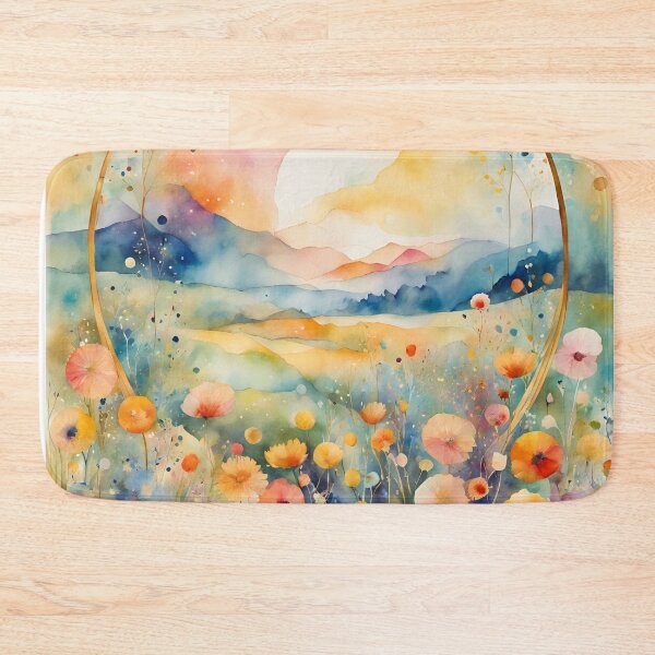 Item preview, Watercolor Florals Pattern , Flowers, Pastel Gold  Blue Orange,  Feminine Romantic Elegant Pattern designed and sold by KolorellaS.