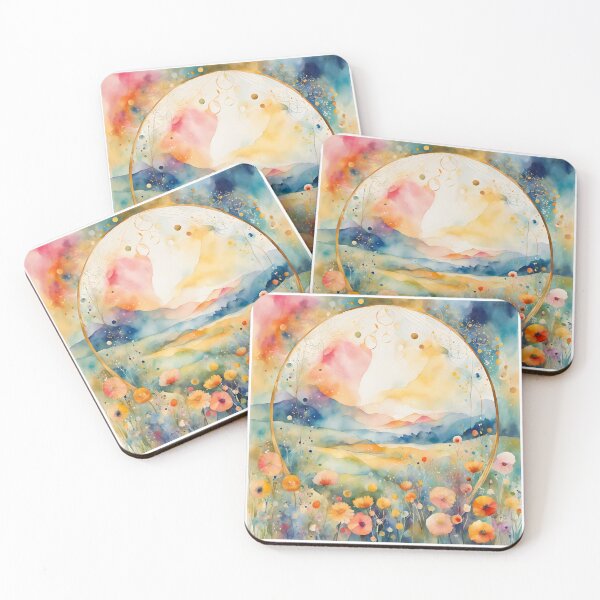 Item preview, Watercolor Florals Pattern , Flowers, Pastel Gold  Blue Orange,  Feminine Romantic Elegant Pattern designed and sold by KolorellaS.