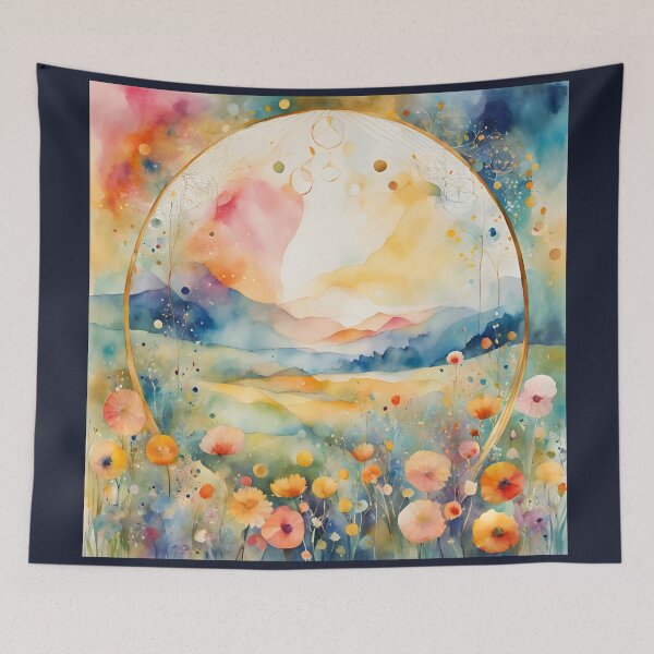 Item preview, Watercolor Florals Pattern , Flowers, Pastel Gold  Blue Orange,  Feminine Romantic Elegant Pattern designed and sold by KolorellaS.