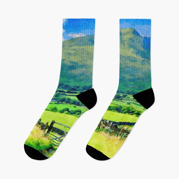 Item preview, Serene watercolor painting of Lake District countryside in England with lush greenery designed and sold by GestaltImagery.