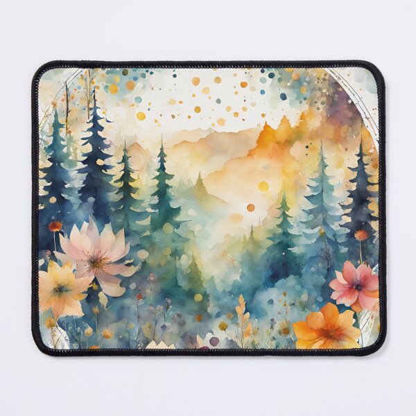 Item preview, Watercolor Florals Pattern , Flowers, Forest, Pastel Gold Blue Orange, Feminine Romantic Elegant Pattern designed and sold by KolorellaS.
