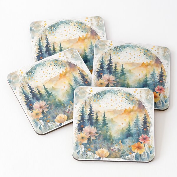 Item preview, Watercolor Florals Pattern , Flowers, Forest, Pastel Gold  Blue Orange,  Feminine Romantic Elegant Pattern designed and sold by KolorellaS.