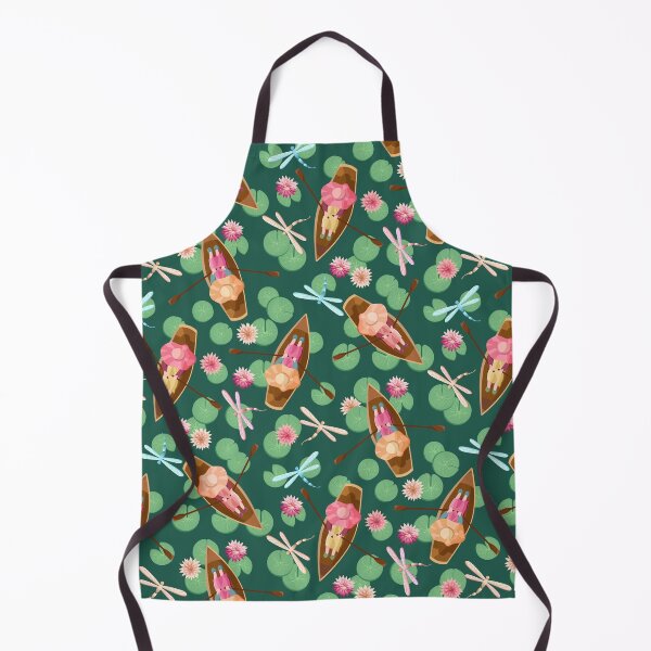 Item preview, Women in Rowboats with Lily Pads and Dragonflies on Dark Green designed and sold by Elisabeth Coelfen.