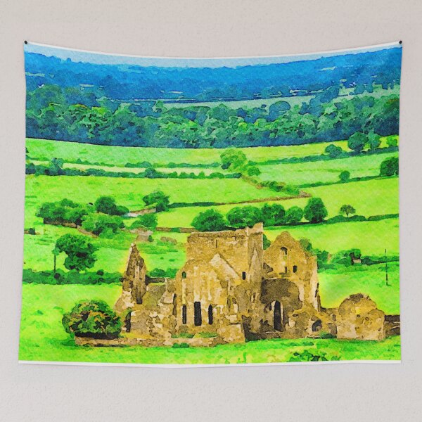 Item preview, Scenic watercolor of Hore Abbey amidst lush greenery in County Tipperary, Ireland designed and sold by GestaltImagery.