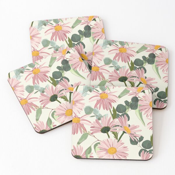 Item preview, Elegant floral pattern with hand draw pink daisy camomile flowers and eucalyptus. designed and sold by MatyKotiv.