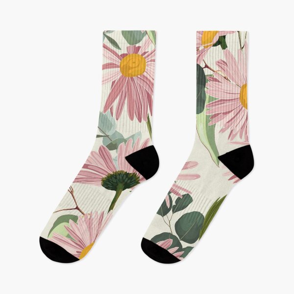 Item preview, Elegant floral pattern with hand draw pink daisy camomile flowers and eucalyptus. designed and sold by MatyKotiv.