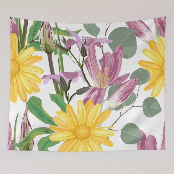 Item preview, Elegant floral pattern with hand draw daisy camomile flowers and eucalyptus.  designed and sold by MatyKotiv.