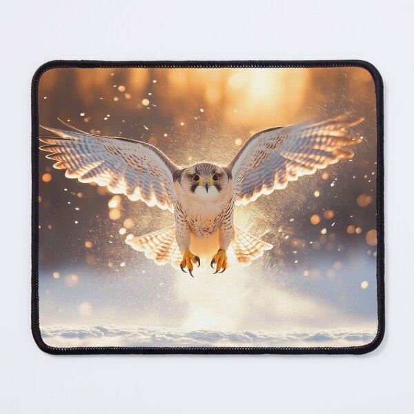 Item preview, Hawk flying through snow at sunset - Wildlife photo designed and sold by TheArtistOf2022.