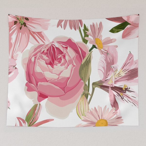 Item preview, Elegant floral pattern with hand draw daisy camomile, lily, roses flowers. designed and sold by MatyKotiv.