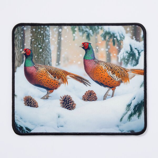 Item preview, Common Pheasants in snow at sunrise in forest - Wildlife photo designed and sold by TheArtistOf2022.