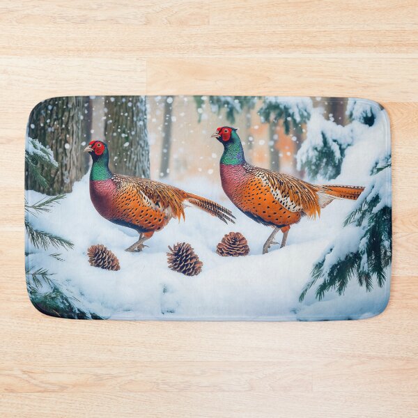 Item preview, Common Pheasants in snow at sunrise in forest - Wildlife photo designed and sold by TheArtistOf2022.