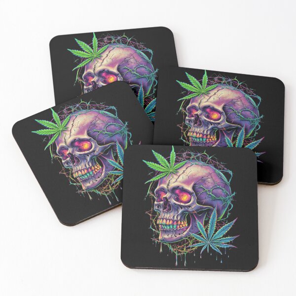 Item preview, skull with glowing eyes and pot leafs  designed and sold by EccentricsByE.