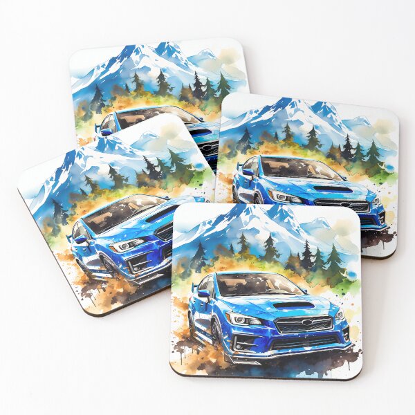 Item preview, Striking Blue Car In Abstract Mountain Scene With Watercolor Splashes designed and sold by RevUpDesign.