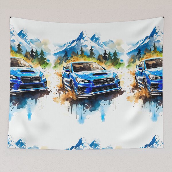 Item preview, Striking Blue Car In Abstract Mountain Scene With Watercolor Splashes designed and sold by RevUpDesign.