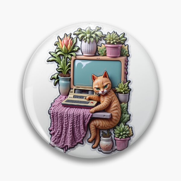 Item preview, Retro Cat oia at Computer – Cozy Vintage sticker designed and sold by Thread-Verse.