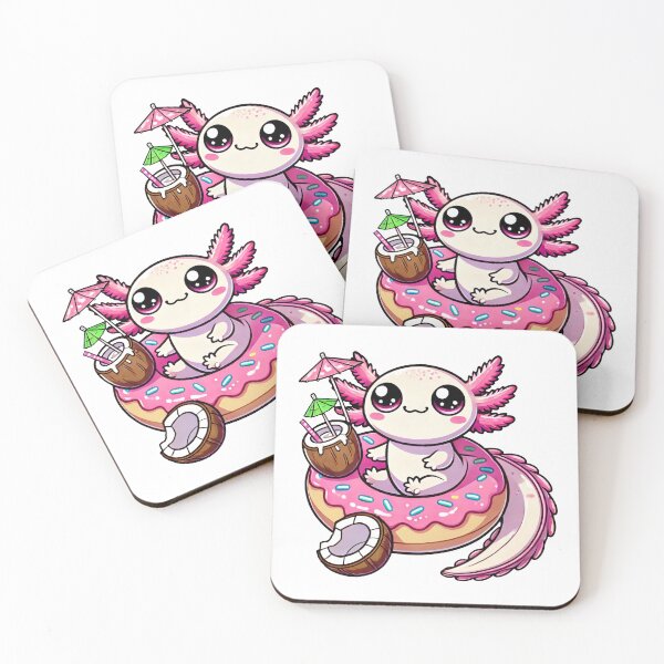 Item preview, Kawaii Axolotl Floating on Donut with Coconut Drink designed and sold by RetroPop23.