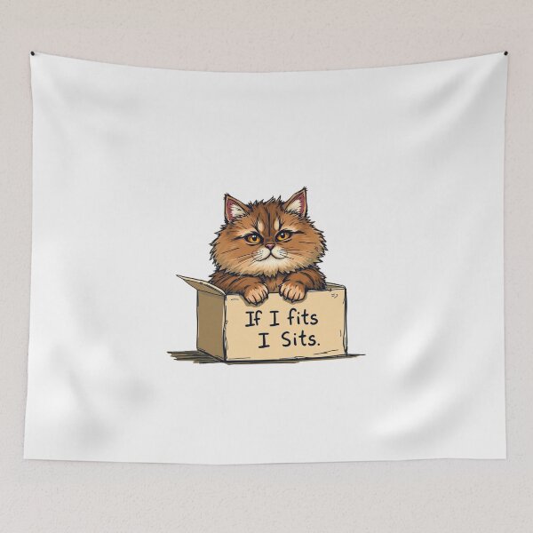 Item preview, If I Fits, I Sits - Funny Cat in a Box Illustration designed and sold by McPurrface.