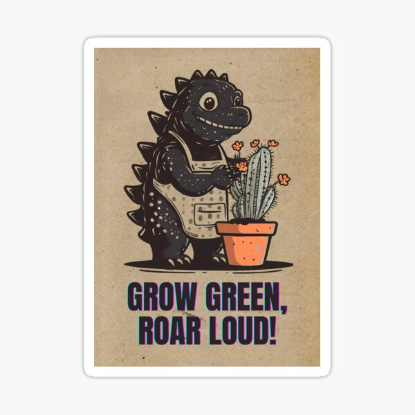Item preview, Retro Greenzilla – Cute Godzilla Gardening  designed and sold by NatureStyle555.