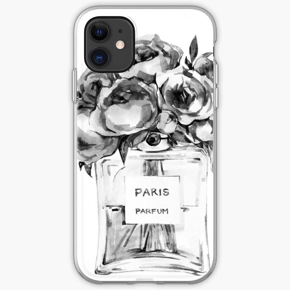 Perfume Bottle Watercolor Painting With Black And White Flowers Iphone Case Cover By Affordableartco Redbubble