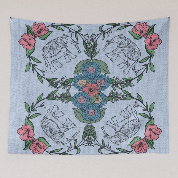 Item preview, Elephants pattern on blue canvas designed and sold by BatJamDesigns.