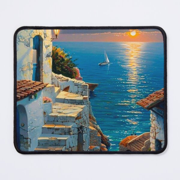 Item preview, White Seaside Houses – A Dreamy Coastal View designed and sold by Artistic canvas store.