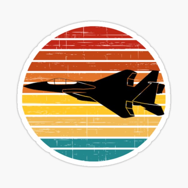 Vista previa del artículo con la obra «Puesta de sol retro del FF-15 Eagle», diseñado y vendido por BarracksWear.