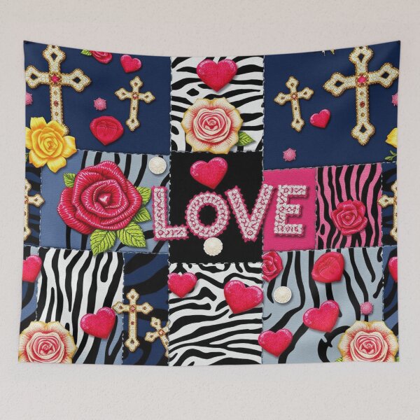 Item preview, Love floral denim collage Patchwork design  designed and sold by Roxburylane.